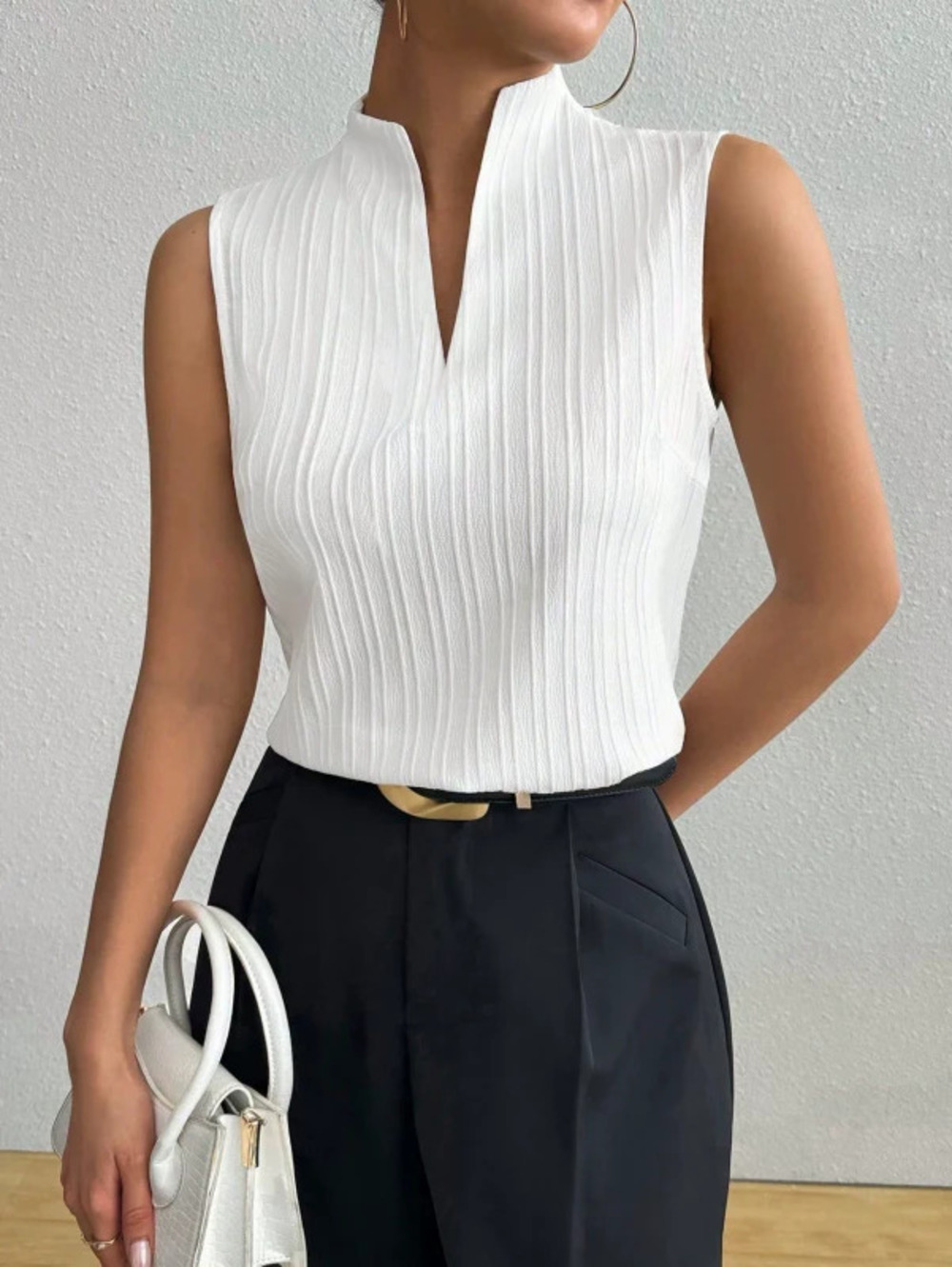 Summer Women Solid Color Slim Fit Sleeveless Textured Tank Top